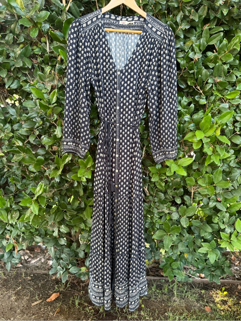 Faherty Orinda Long Sleeve Maxi Dress Navy